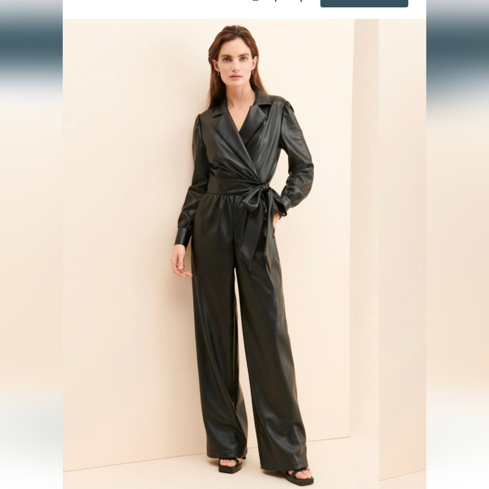Bellevue vegan‎ leather wrap jumpsuit